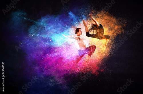 Young modern ballet dancers in a jump. Mixed media © Sergey Nivens
