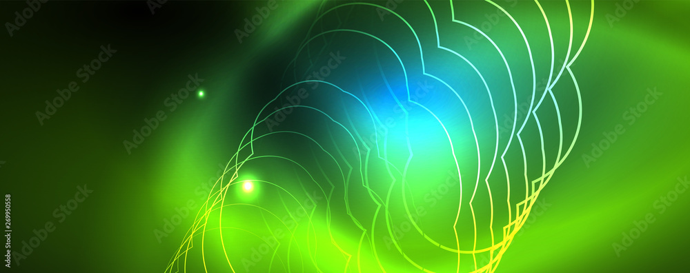 Fototapeta premium Neon glowing techno lines, hi-tech futuristic abstract background template, vector