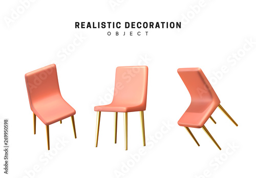 set of chairs in 3d realistic design isolated on white background. vector graphics illustration