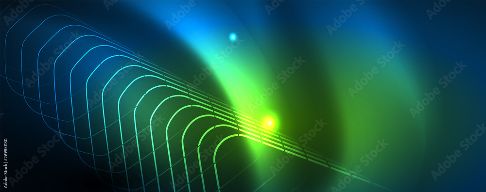 Neon glowing techno lines, hi-tech futuristic abstract background template, vector Neon glowing techno lines, hi-tech futuristic abstract background template, vector