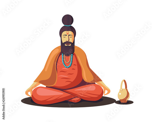 Hindu Old Sadhu meditating isolated
