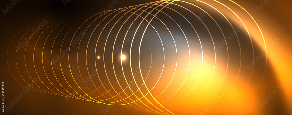 Shiny neon techno template. Neon lines background, 80s style laser rays