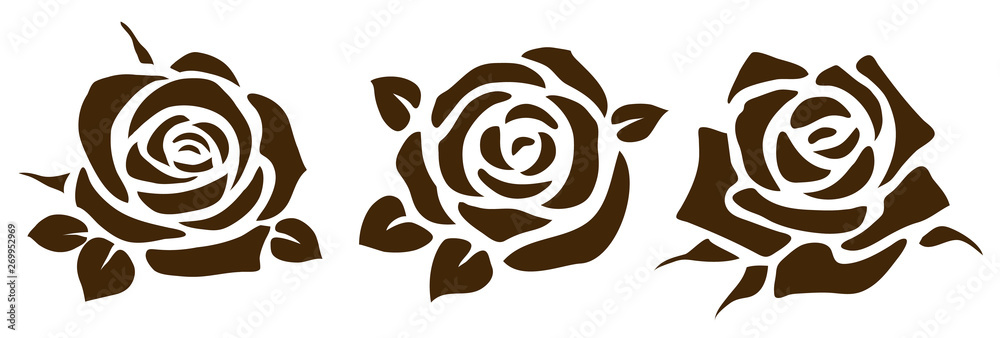Fototapeta Ikona róży wektor. Zestaw dekoracyjny kwiat sylwetki do projektowania