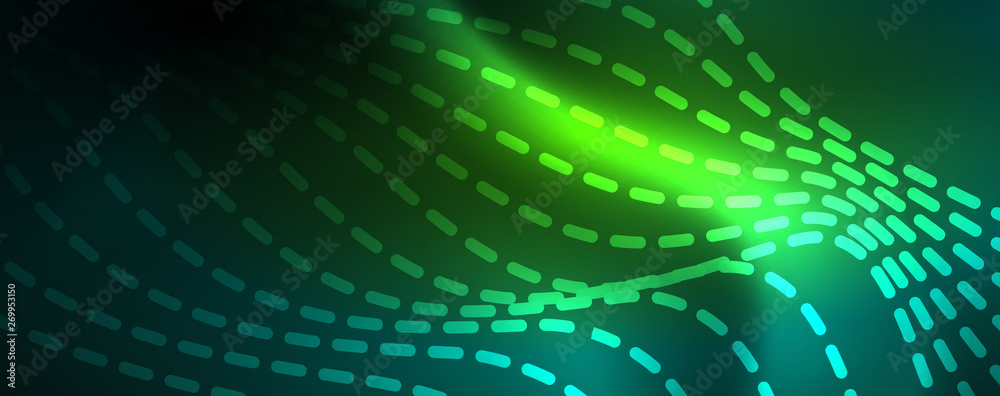 Obraz premium Shiny neon vector wave line abstract background, motion concept