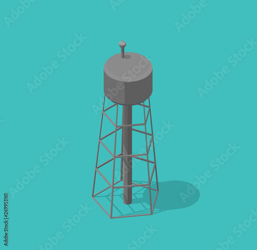 Water tower. Single common watertower building architecture. Vector Isometric illustration.