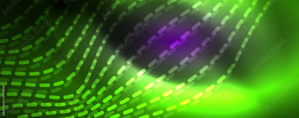 Obraz premium Neon vector wave lines abstract background, magic futuristic techno design