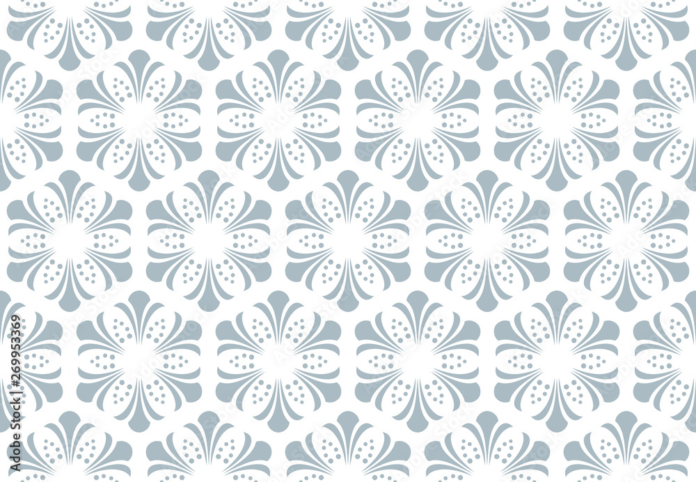 Flower geometric pattern. Seamless vector background. White and blue ornament. Ornament for fabric, wallpaper, packaging, Decorative print