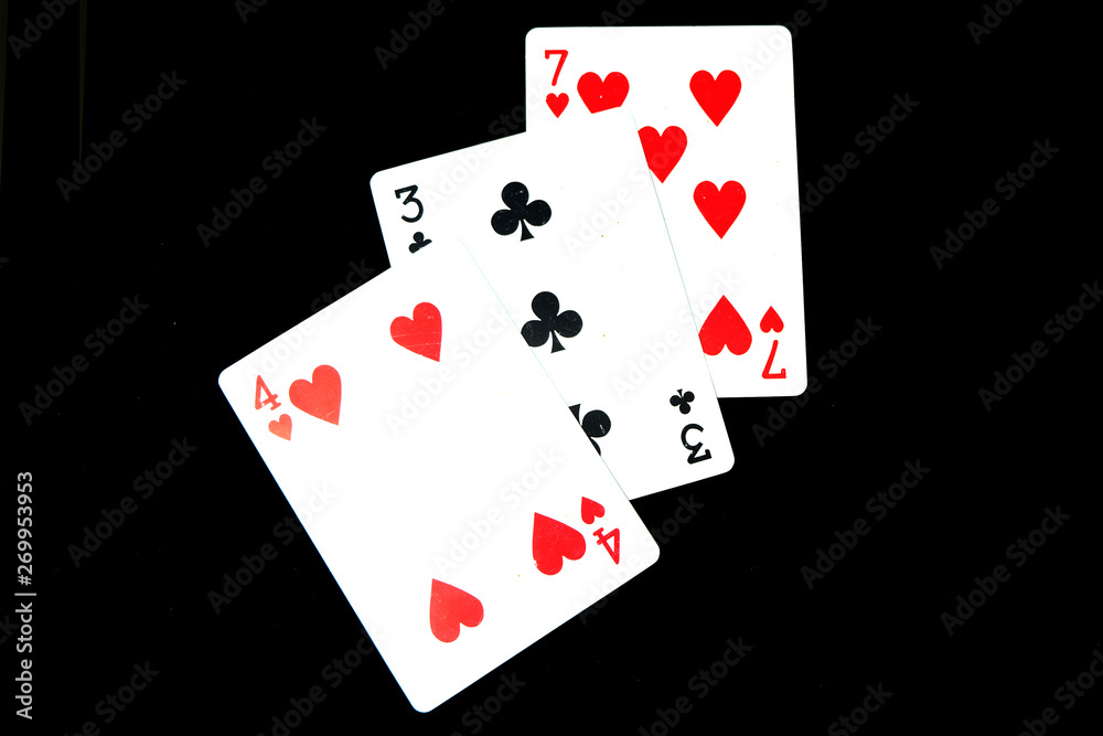 Playing Card. Close Up Three Playing Card Isolated On Black Background Great for Any Use.