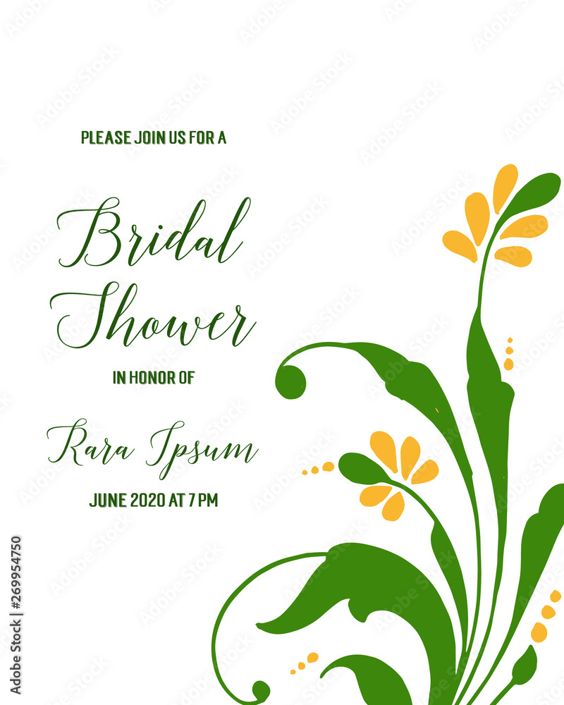 Vector illustration writing bridal shower with green leafy floral frame Vector illustration writing bridal shower with green leafy floral frame