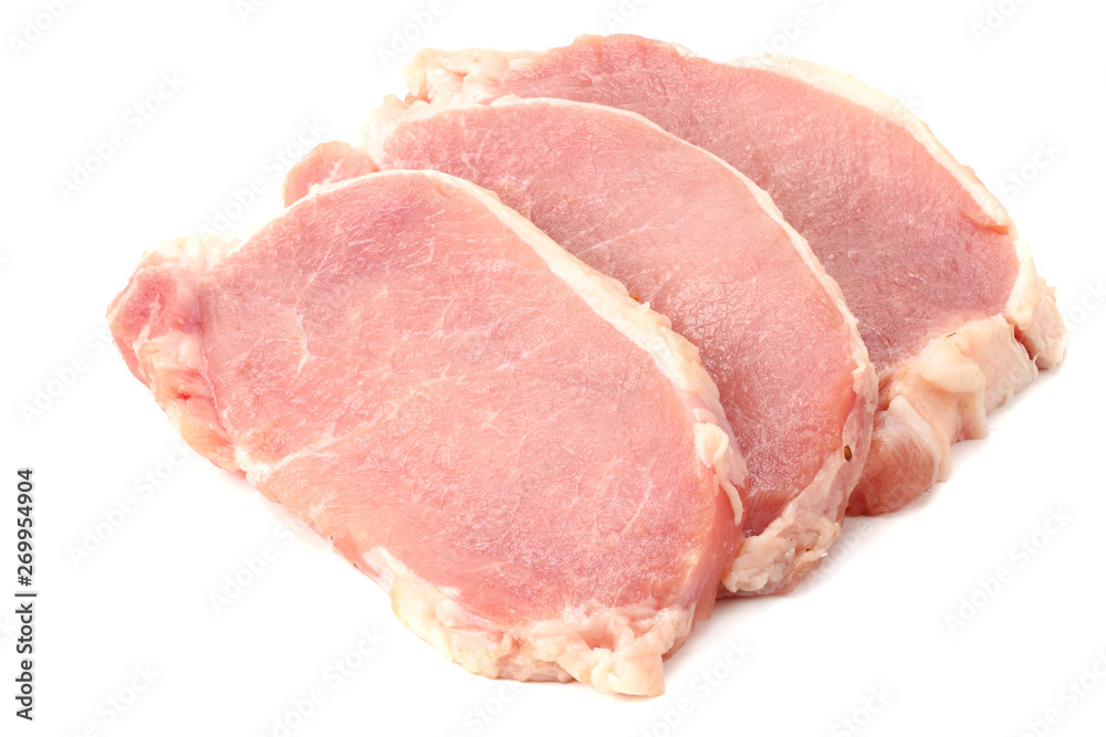 Raw pork meat isolated on white background