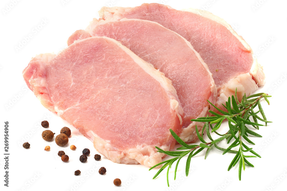 Raw pork meat isolated on white background