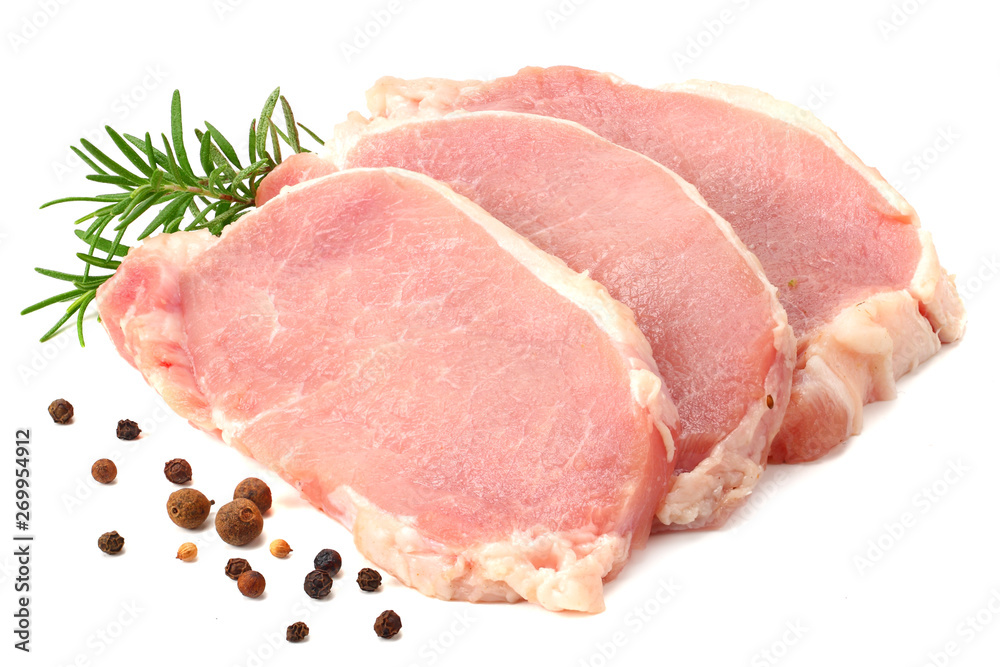 Raw pork meat isolated on white background