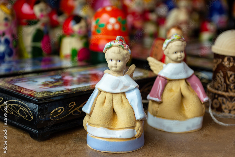 The toy is handmade. Ancient, Russian craft. Market.