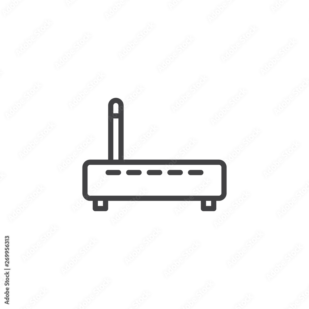 Wifi router with antenna line icon. linear style sign for mobile concept and web design. Wireless internet modem outline vector icon. Symbol, logo illustration. Vector graphics Wifi router with antenna line icon. linear style sign for mobile concept and web design. Wireless internet modem outline vector icon. Symbol, logo illustration. Vector graphics