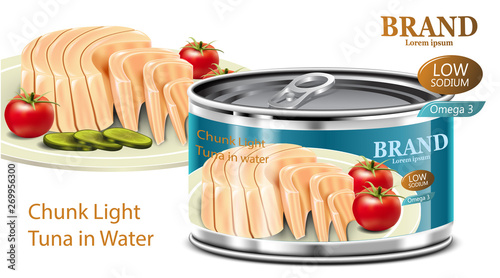 Canned Tuna low sodium and high omega 3 with isolated white background