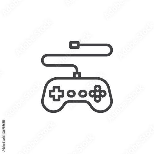 Game controller line icon. Gamepad linear style sign for mobile concept and web design. Wired Joystick outline vector icon. Symbol, logo illustration. Vector graphics