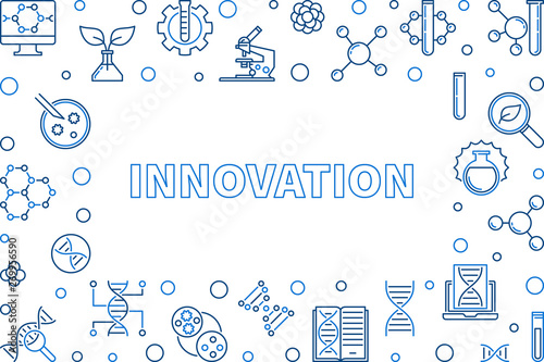 Innovation Science concept outline horizontal banner. Vector linear illustration