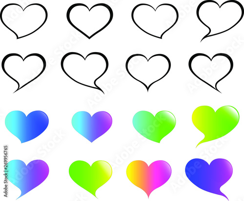  Speech bubble set in the heart outline with a gradient heart.Love speech bubble set.Isolated from the white background.vector illustration. 