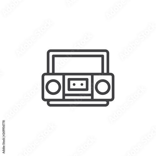 Retro cassette tape recorder line icon. linear style sign for mobile concept and web design. Boombox, portable sound system outline vector icon. Symbol, logo illustration. Vector graphics