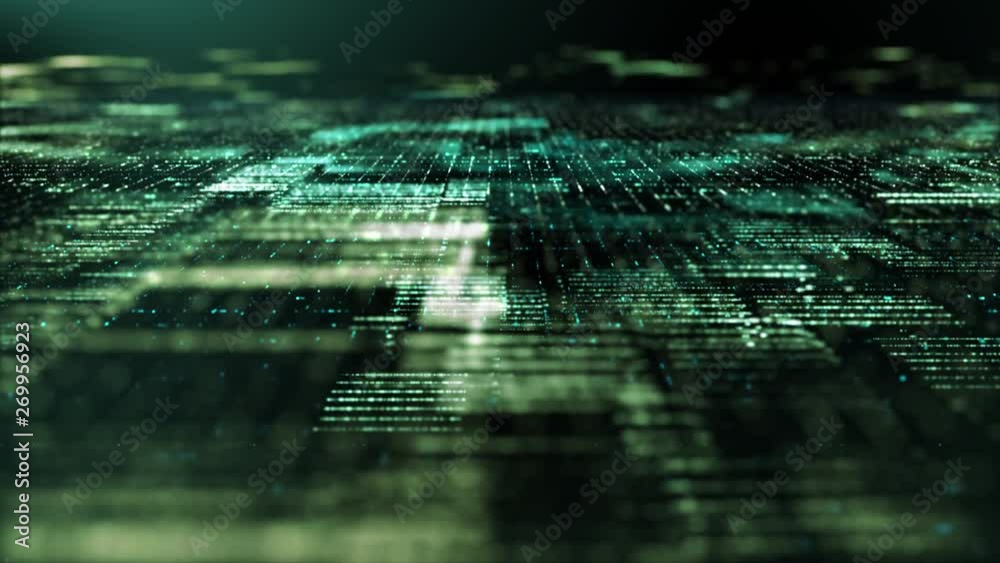 Futuristic digital matrix grid particles de-focus cyber space background environment