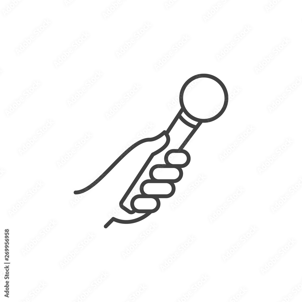 Hand Holding Mic vector icon or logo element in thin line style - obrazy, fototapety, plakaty 