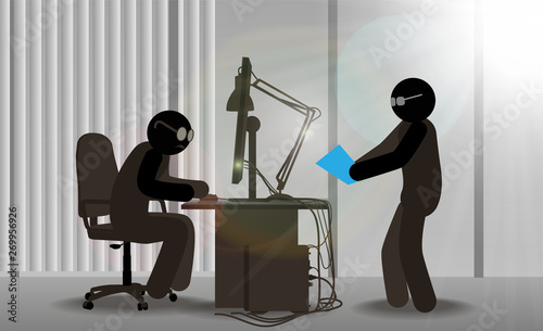 Business situation in the office. The subordinate brought the documents to his boss for signature