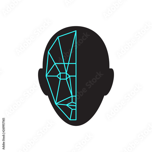 Icon of identity biometric verification sign. Face recognition system. Scanning grid tehnology vector symbol.