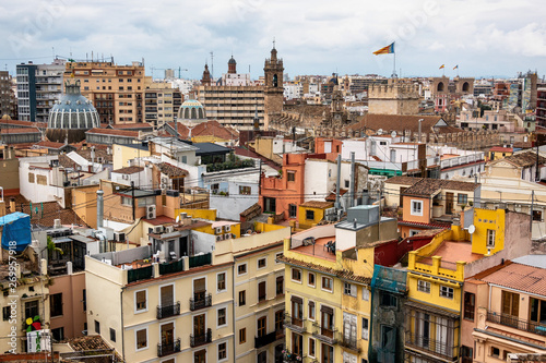 View on squares, buildings, streets of Valencia in Spain.