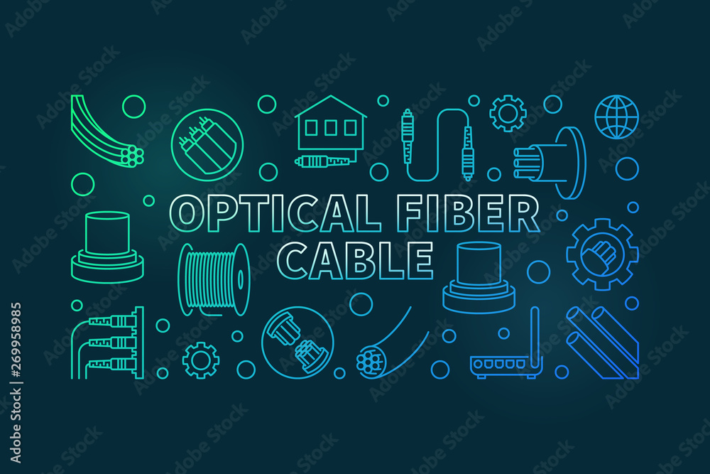 Optical Fiber Cable vector linear colorful illustration with dark background