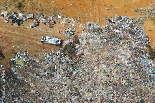 Plastic garbage dumped in landfill. Plastic trash is dumped in Malaysia. Environmental problem because of no recycling