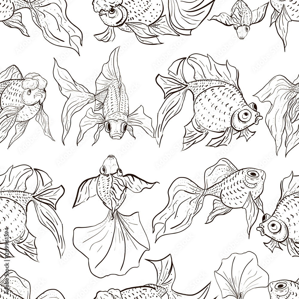 Fototapeta premium Goldfish. Seamless Vector Pattern for Textile Or Book Covers, Manufacturing, Wallpapers, Print, Gift Wrap And Scrapbooking.