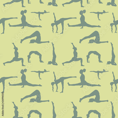 Wallpaper Mural yoga poses seamless pattern. yellow vector background Torontodigital.ca