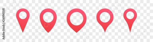 GPS pin set isolated. City map navigation. GPS navigator. Point marker icon. Top view, view from above. UX/UI. Abstract background. Cute simple design. Flat style vector illustration.