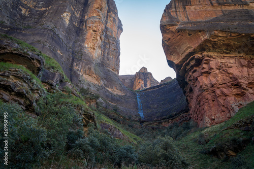 Waterfall and mountains while trekking  Drakensberg  South Africa