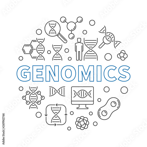 Genomics vector round biology concept illustration in thin line style