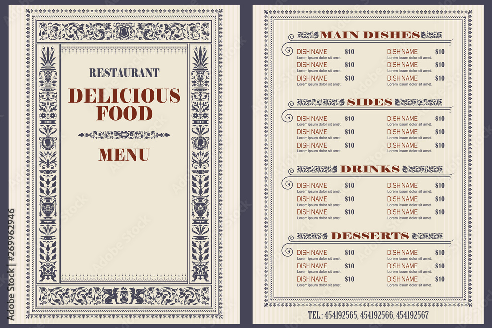 Naklejka premium Template cafe or restaurant menu.