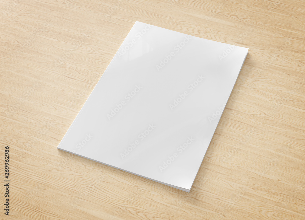 Magazine cover mockup isolated on wooden background 3d rendering Magazine cover mockup isolated on wooden background 3d rendering