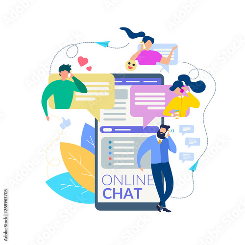 Cartoon People Talk Mobile Phone Message Interface
