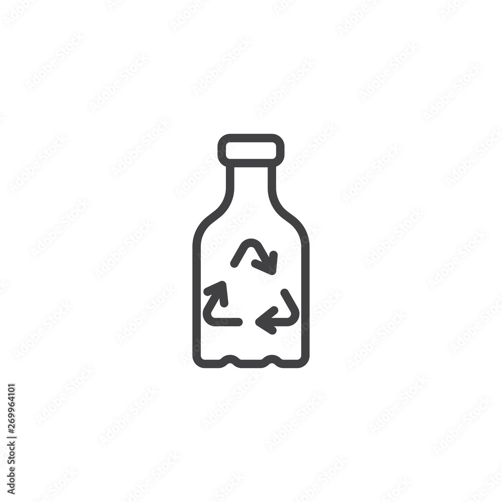 Recycle plastic bottle line icon. linear style sign for mobile concept and web design. Bottle with Recycling arrows outline vector icon. Symbol, logo illustration. Vector graphics Recycle plastic bottle line icon. linear style sign for mobile concept and web design. Bottle with Recycling arrows outline vector icon. Symbol, logo illustration. Vector graphics