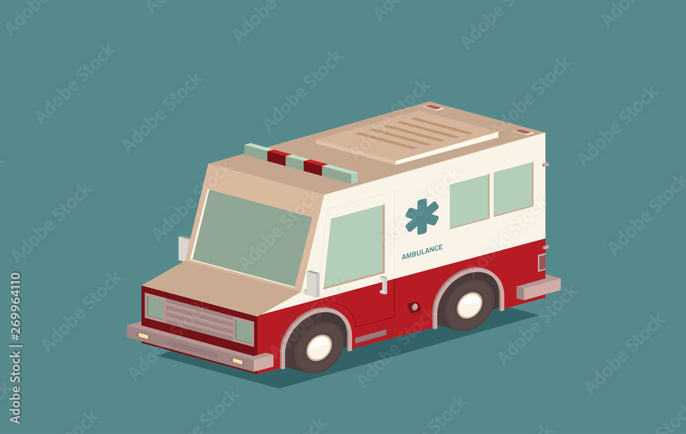 Obraz premium Vector illustration of ambulance car. Isometric view of transport.