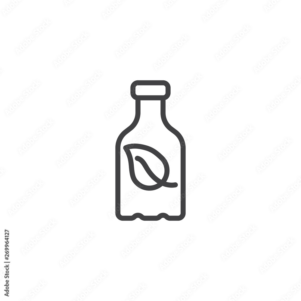 Eco bottle line icon. linear style sign for mobile concept and web design. Bottle with leaf outline vector icon. Symbol, logo illustration. Vector graphics Eco bottle line icon. linear style sign for mobile concept and web design. Bottle with leaf outline vector icon. Symbol, logo illustration. Vector graphics