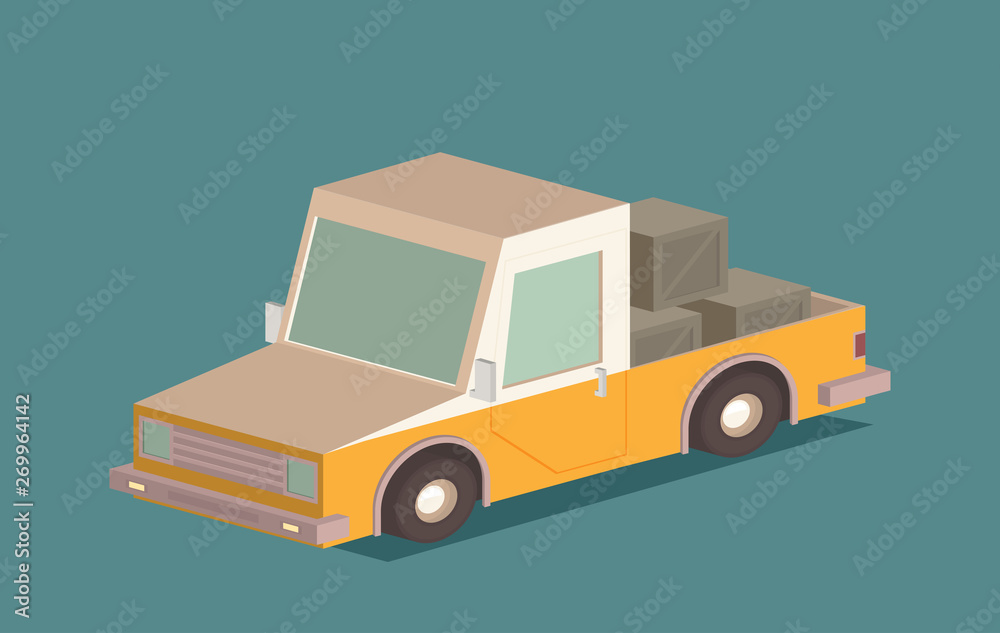 Isometric icon representing pickup isolated on color background Isometric icon representing pickup isolated on color background