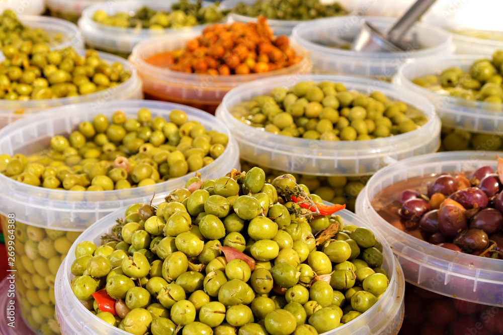 Various olives at local maket in southern Spain