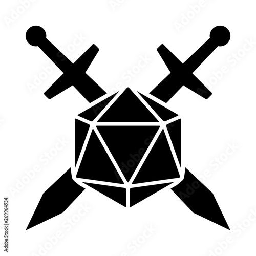 Swords crossed with 20 sided / d20 or 20d dice flat vector icon for apps and websites photo
