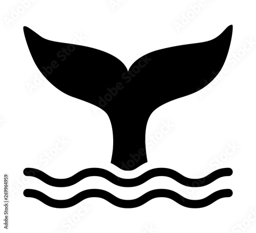 Whale tail or mermaid tail making waves flat vector icon for wildlife apps and websites
