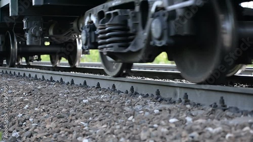 Close-up of a wheeled pair (wheeled cart) of a freight railway train