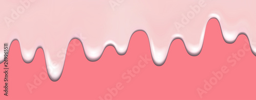 Dripping pink creamy liquid, donut, yogurt with jam, ice cream.