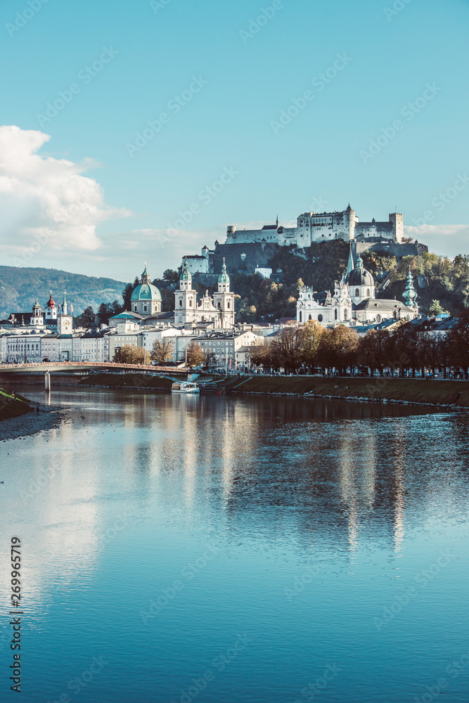 Old city of Salzburg an the river Salzach, magical old city, Europe