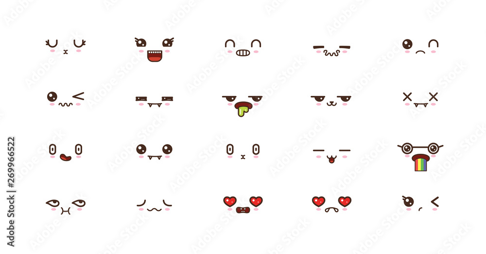 Kawaii cute faces smile emoticons. Japanese emoji Kawaii cute faces smile emoticons. Japanese emoji