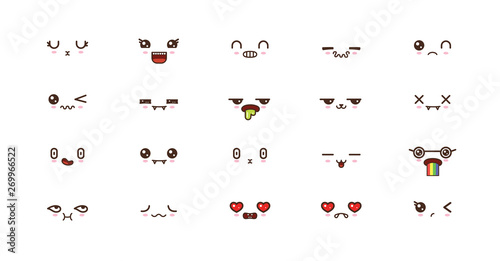 Kawaii cute faces smile emoticons. Japanese emoji